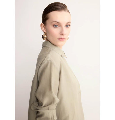 Modefa Tunic Modern Muslim Women's High-Low Buttoned Tunic- 4373 - Stone Beige