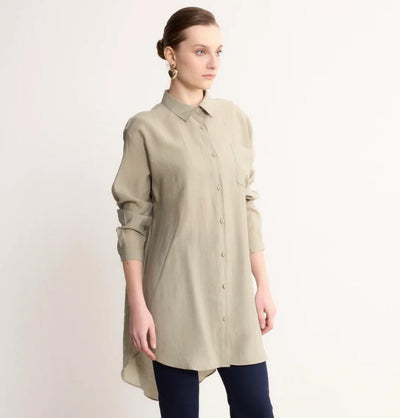 Modefa Tunic Modern Muslim Women's High-Low Buttoned Tunic- 4373 - Stone Beige
