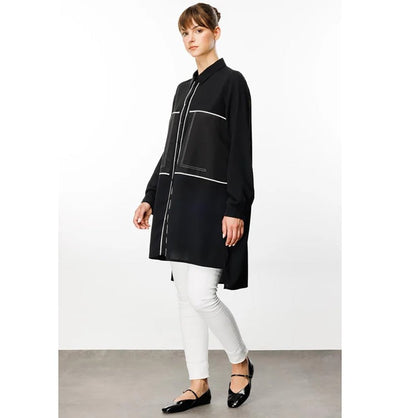 Modefa Tunic Modern Muslim Women’s High Low Hem Fashion Tunic -241872 Black