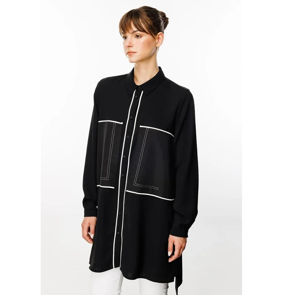Modefa Tunic Modern Muslim Women’s High Low Hem Fashion Tunic -241872 Black