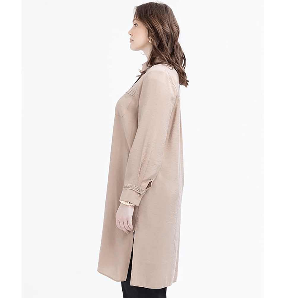 Modefa Tunic Modern Muslim Women's Modal Tunic with Lace - M51318 Mink