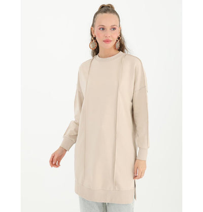 Modefa Tunic Modern Muslim Women's Outside Seam Sweater - 10512 Beige