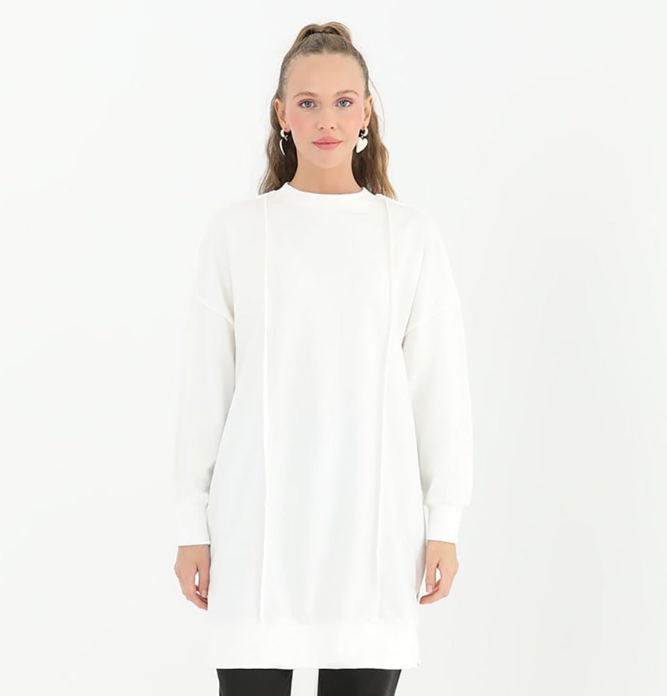 Modefa Tunic Modern Muslim Women's Outside Seam Sweater - 10512 White