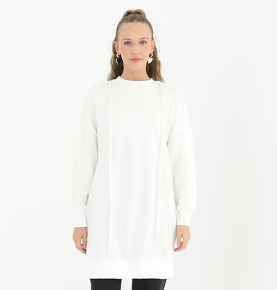 Modefa Tunic Modern Muslim Women's Outside Seam Sweater - 10512 White