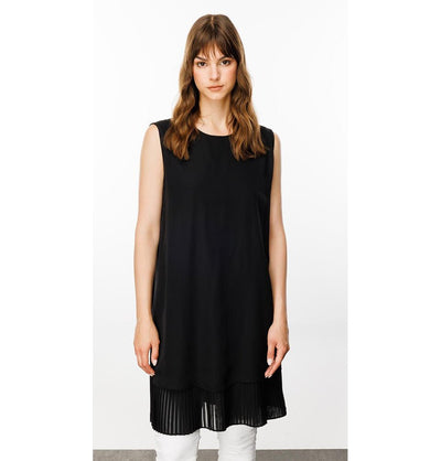 Modefa Tunic Modern Muslim Women’s Sleeveless Tunic with Pleated Hem Tunic - 241603 Black