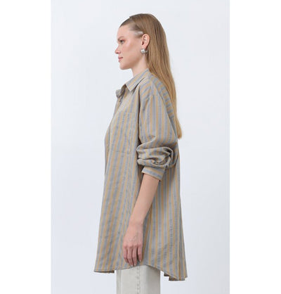 Modefa Tunic Modern Muslim Women's Striped Overshirt Tunic - 10671 - Brown