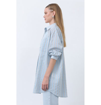 Modefa Tunic Modern Muslim Women's Striped Overshirt Tunic - 10671 - Light Blue