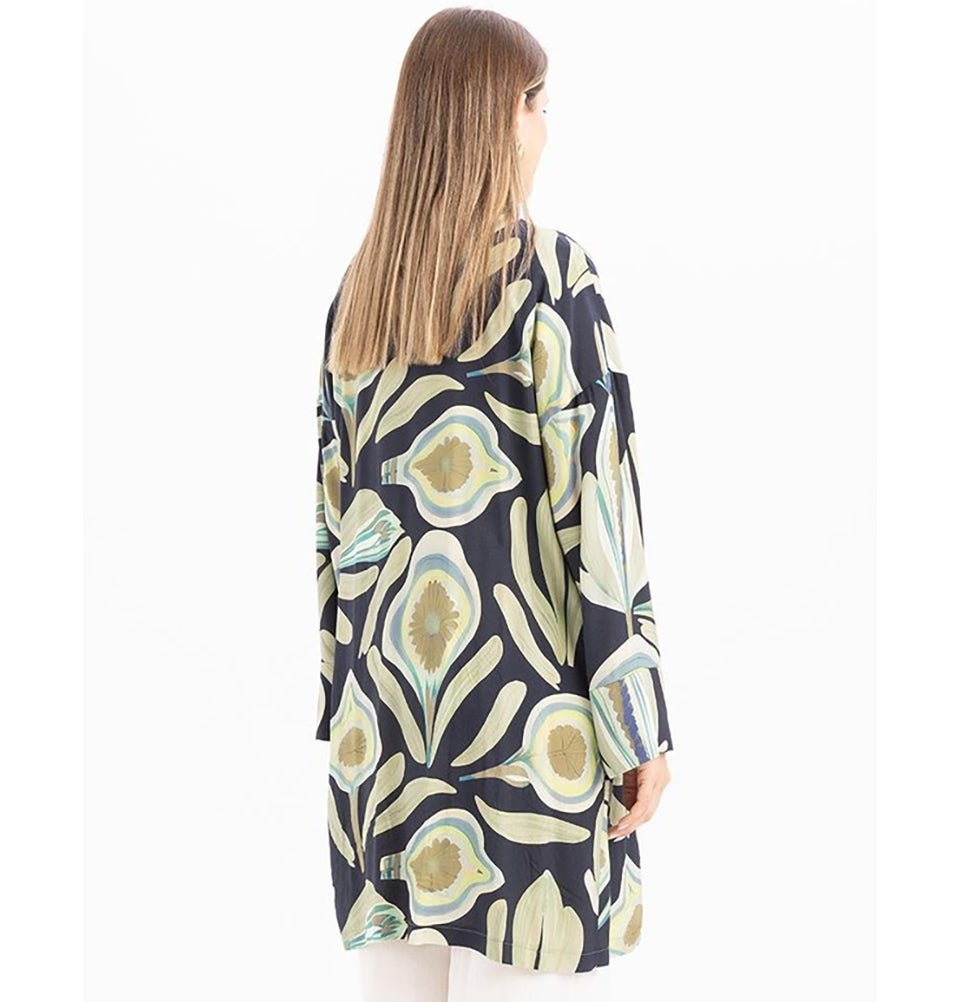 Modefa Tunic Modest Muslim Woman's Relaxed Wrap Kimono - M92011 Indigo Green
