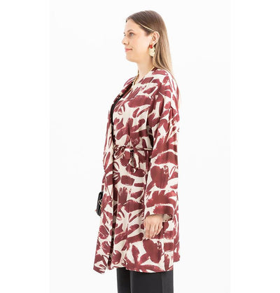 Modefa Tunic Modest Muslim Woman's Relaxed Wrap Kimono - M92011 Stone with Red