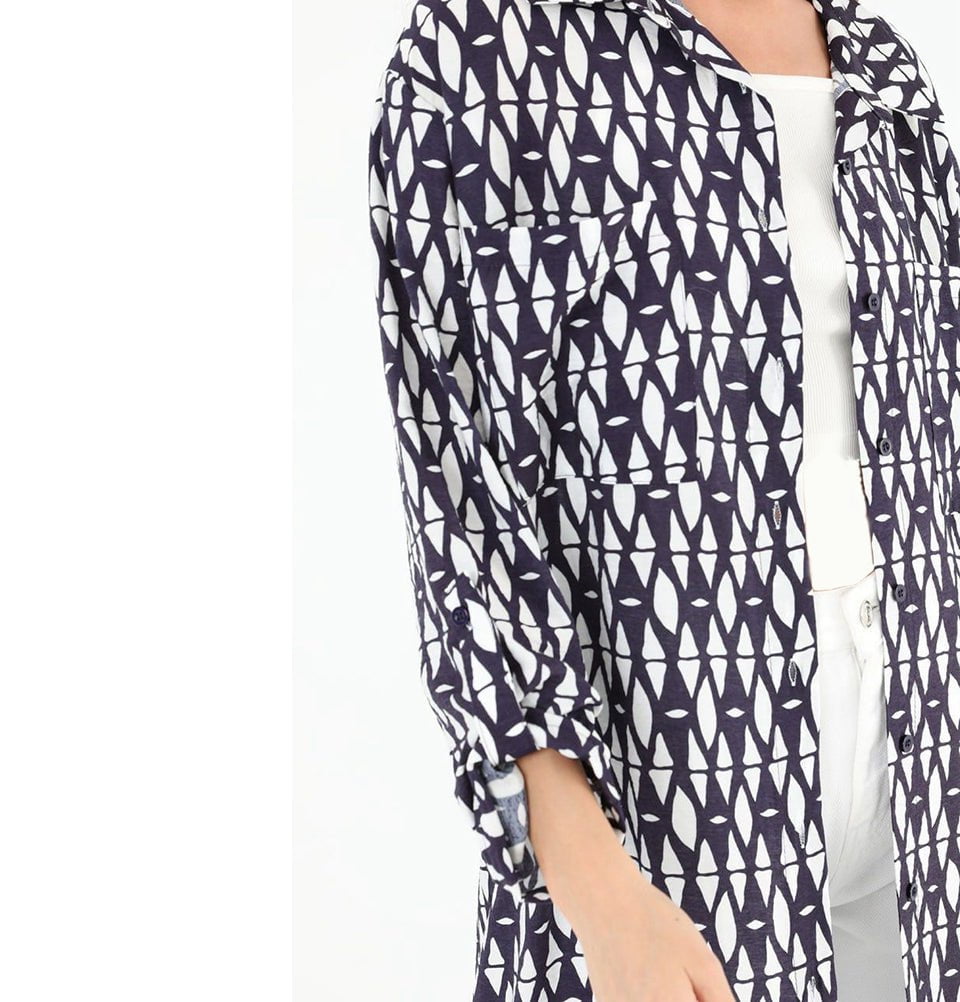 Modefa Tunic Modest Muslim Women's Breezy Maxi Long Blouse Tunic 10329 - Tribal Navy