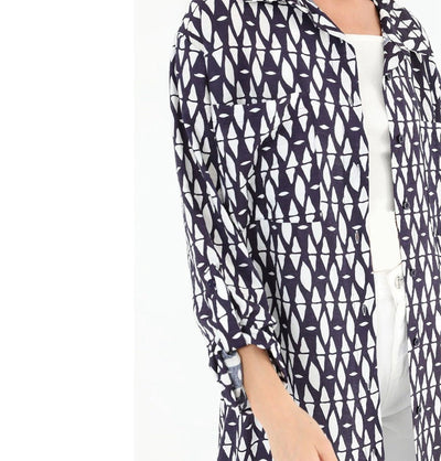 Modefa Tunic Modest Muslim Women's Breezy Maxi Long Blouse Tunic 10329 - Tribal Navy
