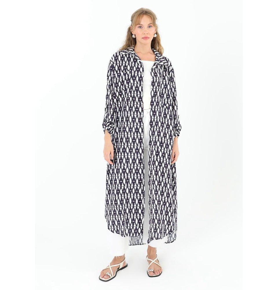 Modefa Tunic Modest Muslim Women's Breezy Maxi Long Blouse Tunic 10329 - Tribal Navy