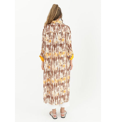 Modefa Tunic Modest Muslim Women's Breezy Maxi Long Blouse Tunic 10515 - Batik Brown & Yellow