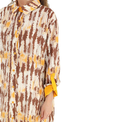 Modefa Tunic Modest Muslim Women's Breezy Maxi Long Blouse Tunic 10515 - Batik Brown & Yellow