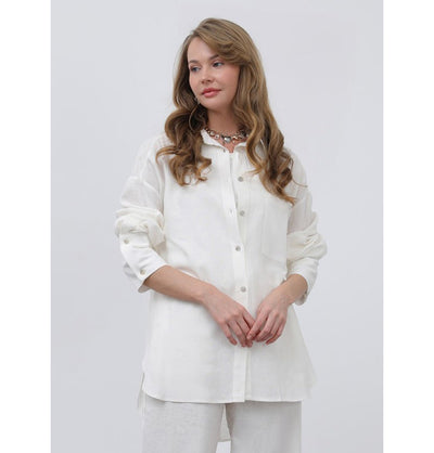 Modefa Tunic Modest Muslim Women's Button Down Linen Tunic - M32328 Natural White
