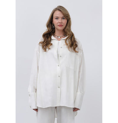 Modefa Tunic Modest Muslim Women's Button Down Linen Tunic - M32328 Natural White