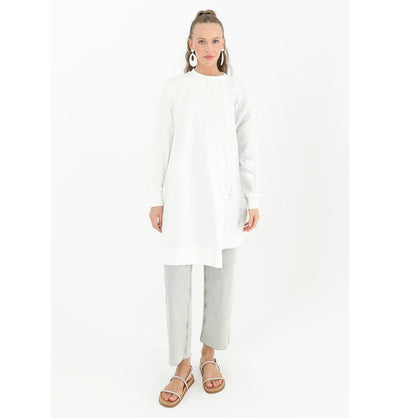 Modefa Tunic Modest Muslim Women's Distressed Metallic Tunic - 10474 White