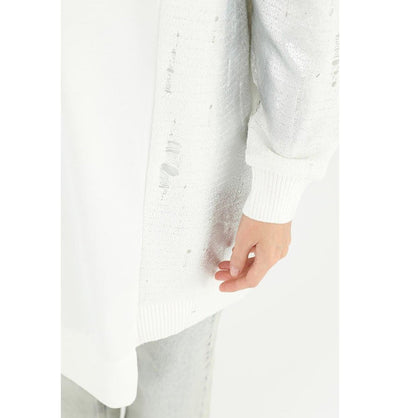 Modefa Tunic Modest Muslim Women's Distressed Metallic Tunic - 10474 White
