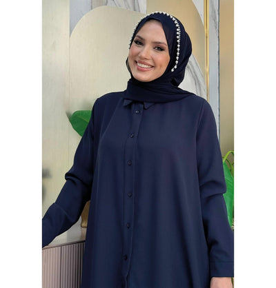 Modefa Tunic Modest Muslim Women's Fancy Laced Tunic - 2758 Navy Blue
