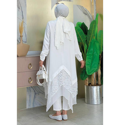 Modefa Tunic Modest Muslim Women's Fancy Laced Tunic - 2758 White