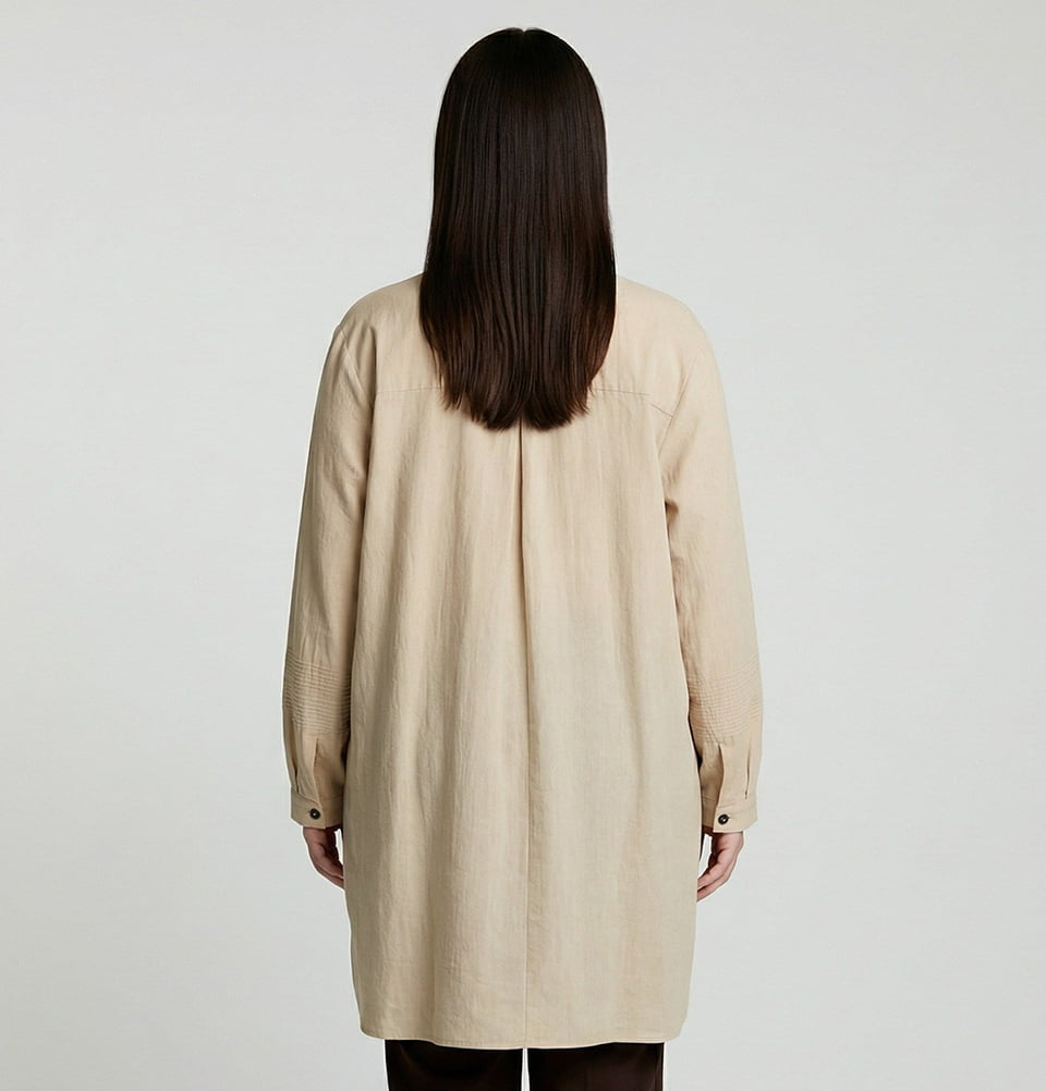 Women's Half-Placket Pintuck Detail Tunic - 55054 Beige