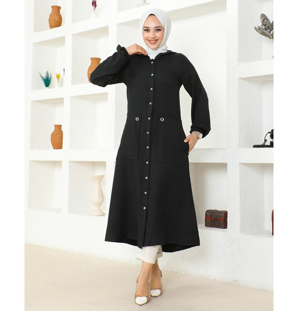 Modefa Tunic Modest Muslim Women's Long Hooded Tunic 5213 - Black