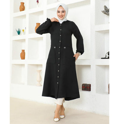 Modefa Tunic Modest Muslim Women's Long Hooded Tunic 5213 - Black