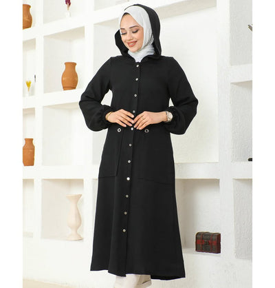 Modefa Tunic Modest Muslim Women's Long Hooded Tunic 5213 - Black