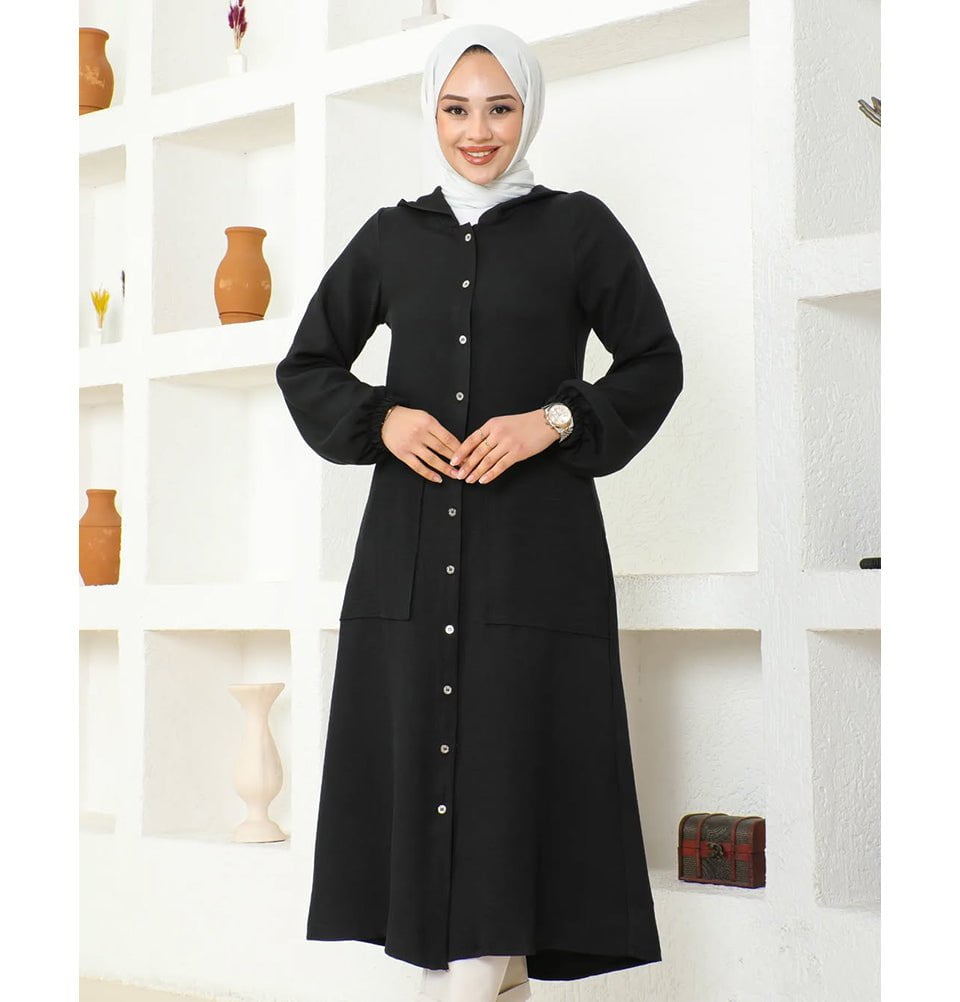 Modest Muslim Women's Long Hooded Tunic 5213 - Black