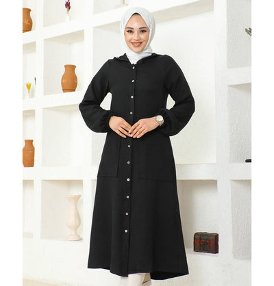 Modefa Tunic Modest Muslim Women's Long Hooded Tunic 5213 - Black