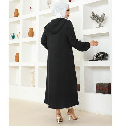 Modefa Tunic Modest Muslim Women's Long Hooded Tunic 5213 - Black