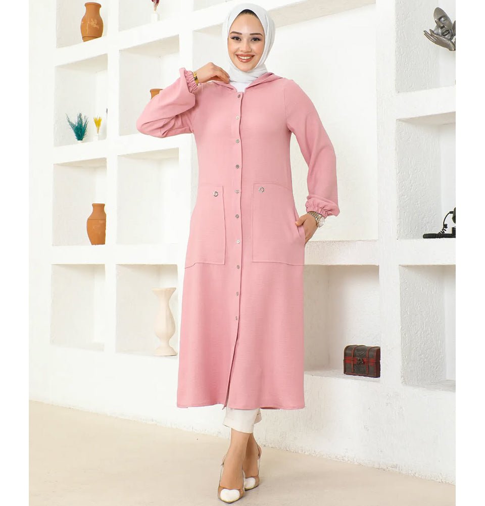 Modefa Tunic Modest Muslim Women's Long Hooded Tunic 5213 - Blush Pink