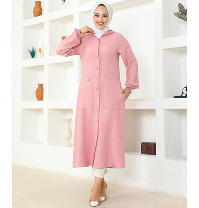 Modefa Tunic Modest Muslim Women's Long Hooded Tunic 5213 - Blush Pink