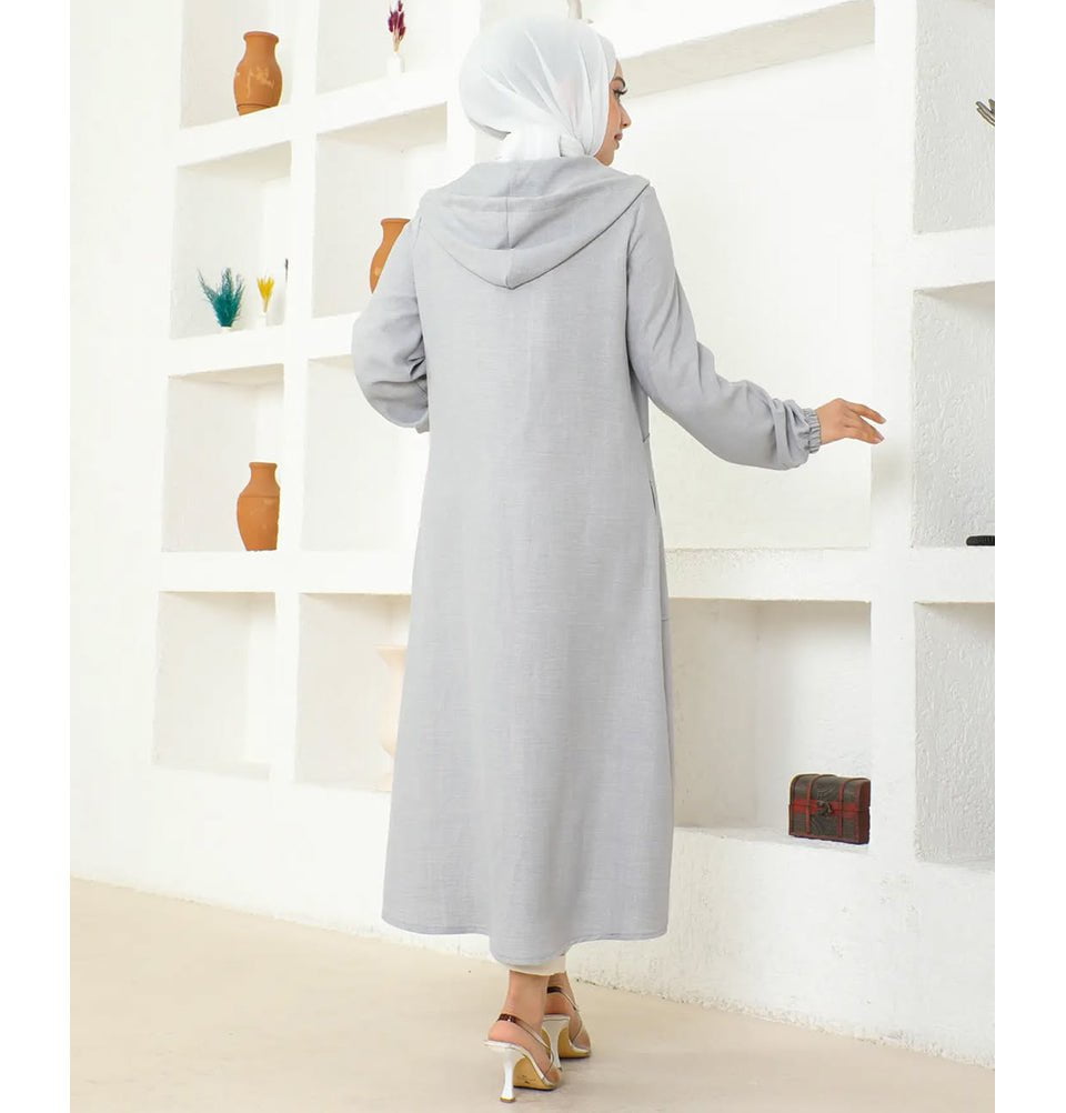 Modefa Tunic Modest Muslim Women's Long Hooded Tunic - 5213 Grey