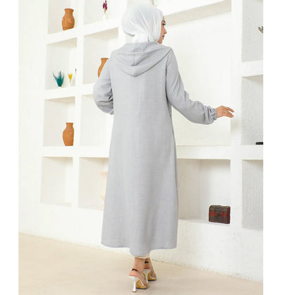Modefa Tunic Modest Muslim Women's Long Hooded Tunic - 5213 Grey