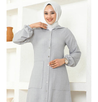 Modefa Tunic Modest Muslim Women's Long Hooded Tunic - 5213 Grey