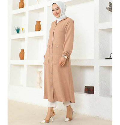 Modefa Tunic Modest Muslim Women's Long Hooded Tunic - 5213 Mink