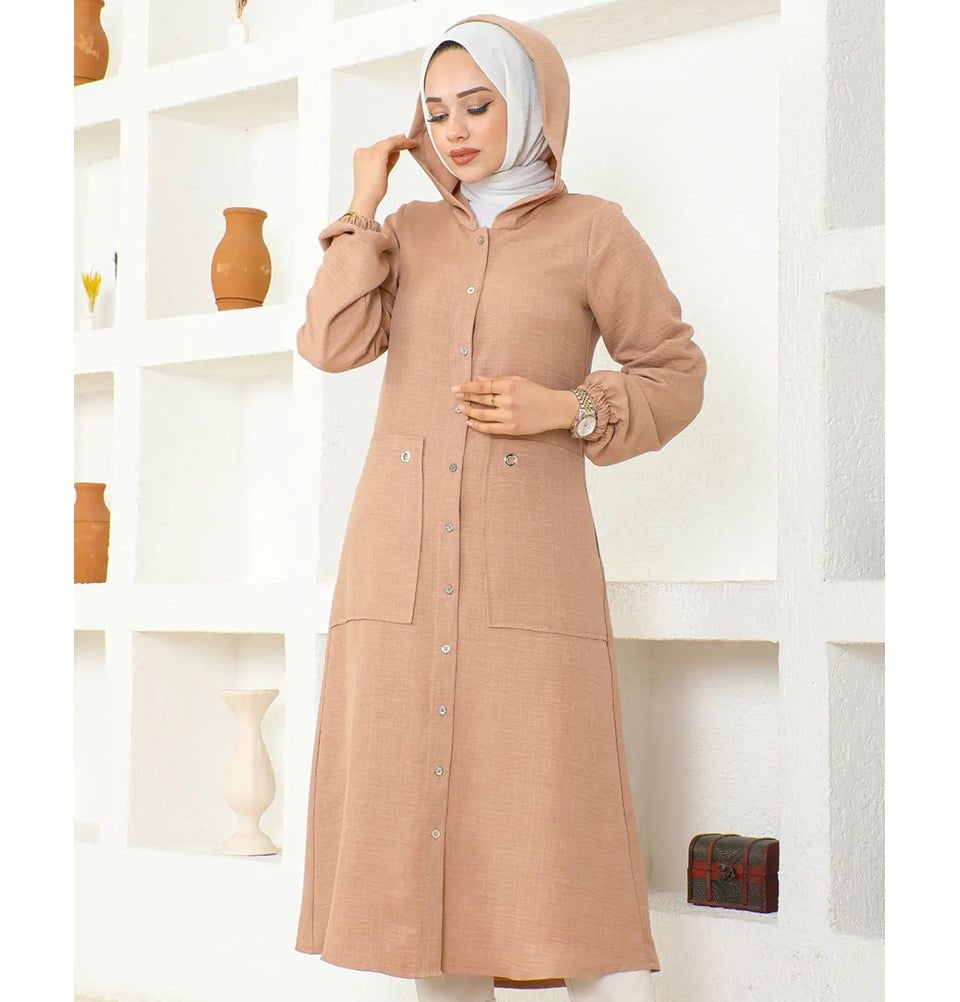 Modest Muslim Women's Long Hooded Tunic - 5213 Mink
