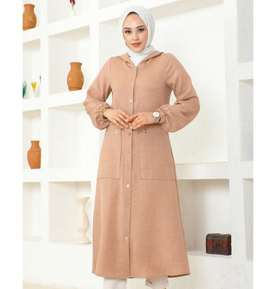Modefa Tunic Modest Muslim Women's Long Hooded Tunic - 5213 Mink
