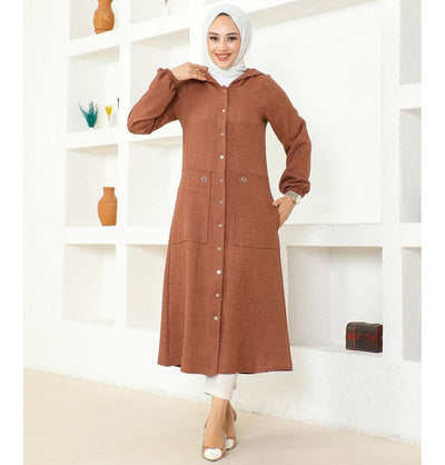 Modefa Tunic Modest Muslim Women's Long Hooded Tunic 5213 - Mocha