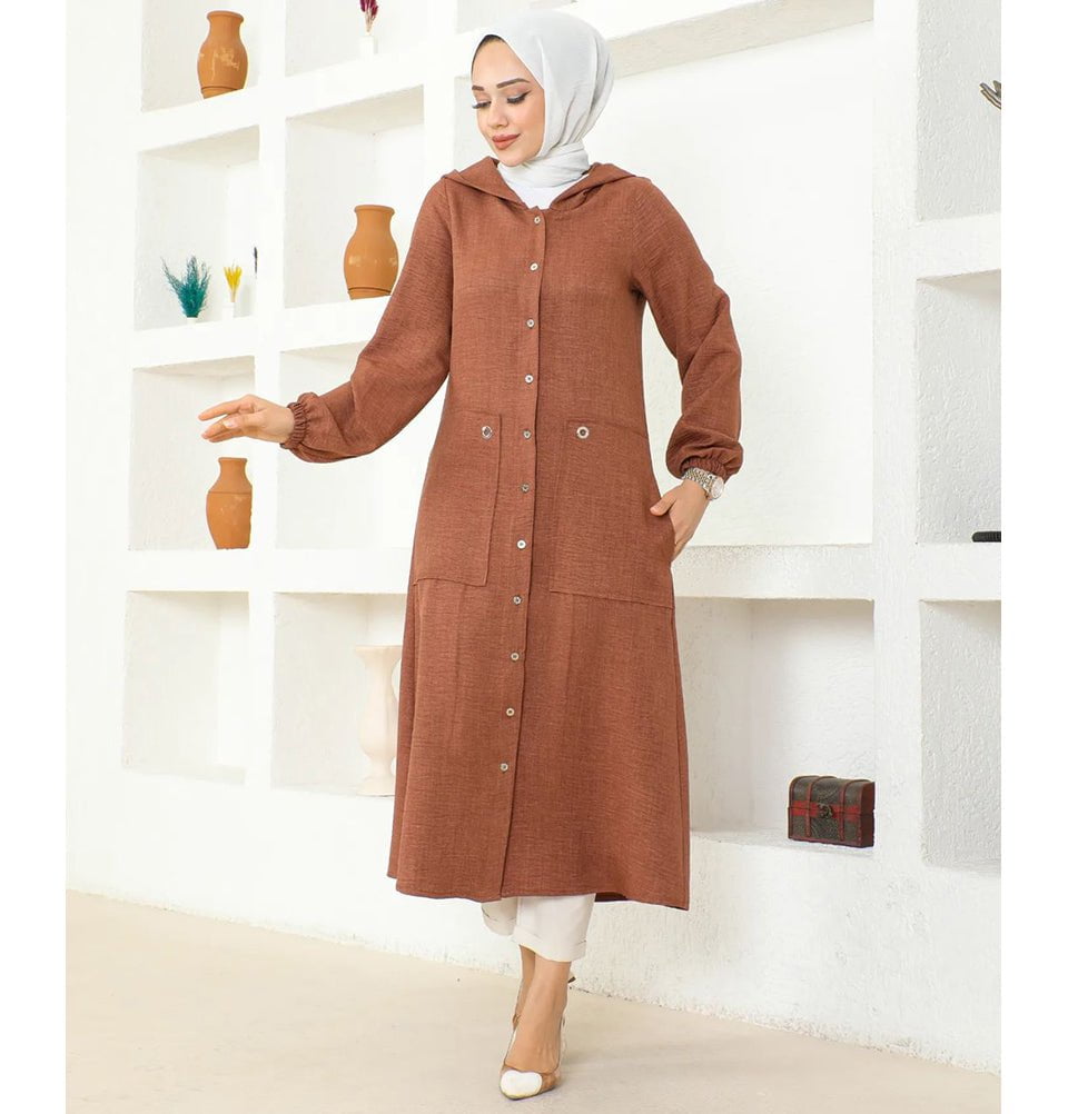Modest Muslim Women's Long Hooded Tunic 5213 - Mocha