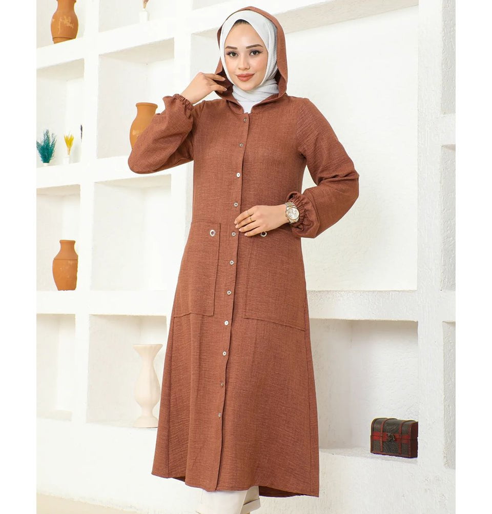 Modest Muslim Women's Long Hooded Tunic 5213 - Mocha