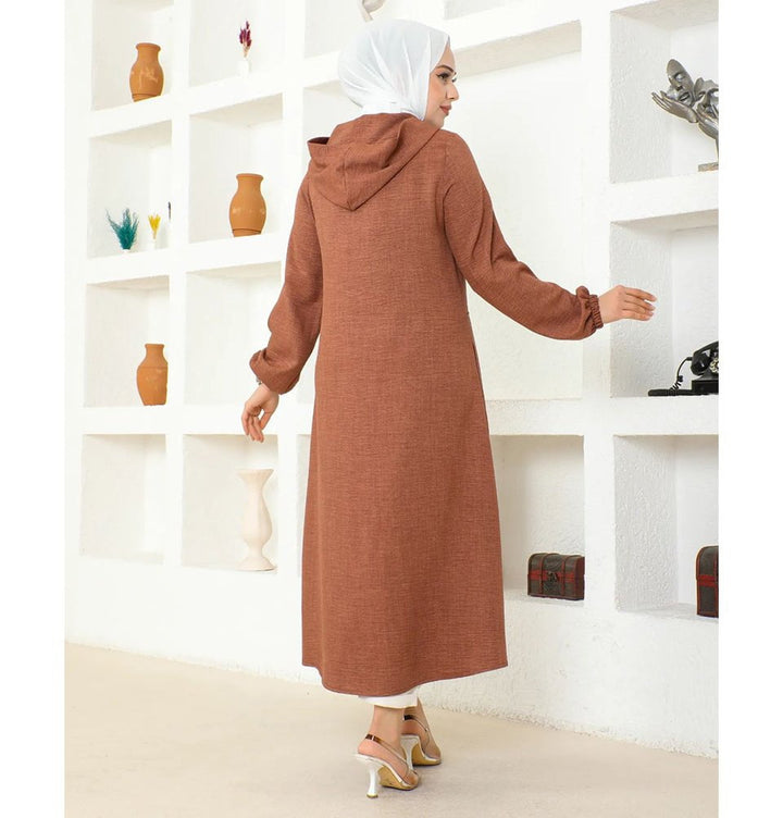 Modest Muslim Women's Long Hooded Tunic 5213 - Mocha