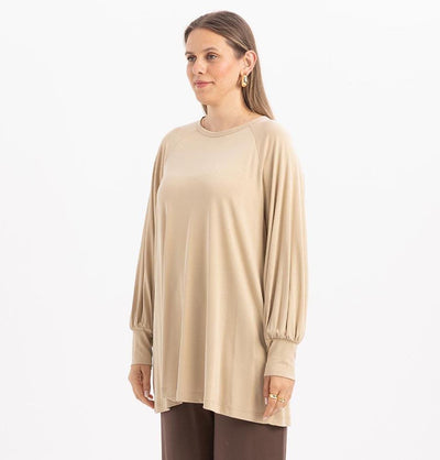 Modefa Tunic Modest Muslim Women's Long Sleeve Gathered Tunic -M20023 Beige