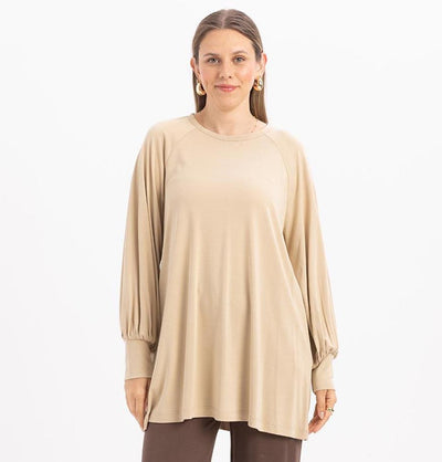 Modefa Tunic Modest Muslim Women's Long Sleeve Gathered Tunic -M20023 Beige