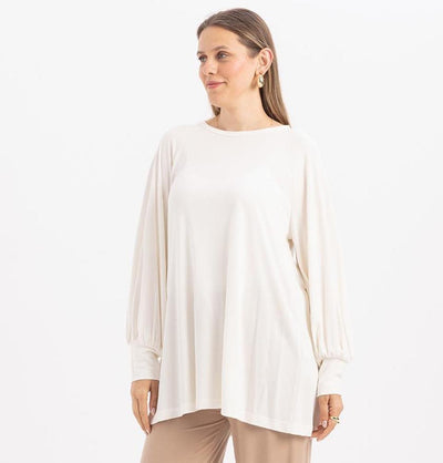 Modefa Tunic Modest Muslim Women's Long Sleeve Gathered Tunic -M20023 Ecru