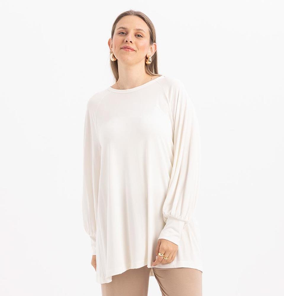 Modefa Tunic Modest Muslim Women's Long Sleeve Gathered Tunic -M20023 Ecru