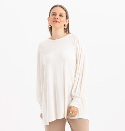 Modefa Tunic Modest Muslim Women's Long Sleeve Gathered Tunic -M20023 Ecru