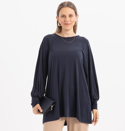 Modefa Tunic Modest Muslim Women's Long Sleeve Gathered Tunic -M20023 Navy Blue