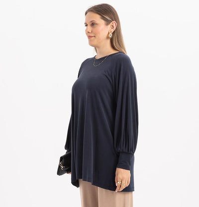 Modefa Tunic Modest Muslim Women's Long Sleeve Gathered Tunic -M20023 Navy Blue